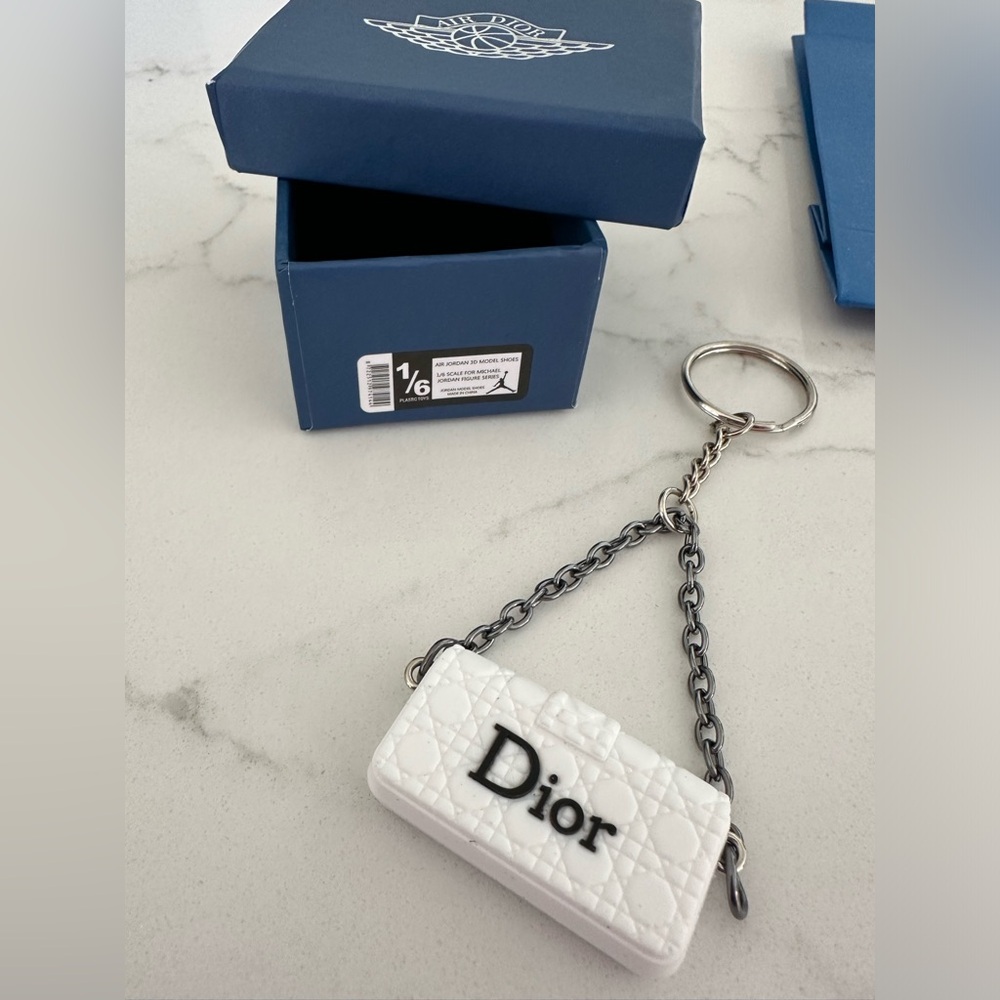 White Dior Air Dior keychain, box and gift bag